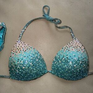 Crystal Embellished Blue Bikini Top